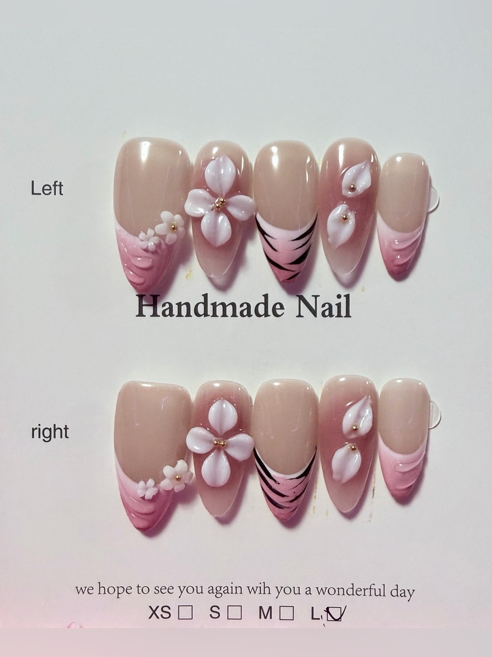 Handmade Pink Floral 3D Press-On Nail Set